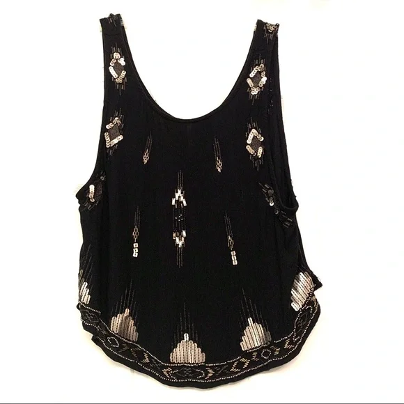 Free People Bad Girls Do it Well Embellished Beaded Black Tank Top size Small - Picture 4 of 14